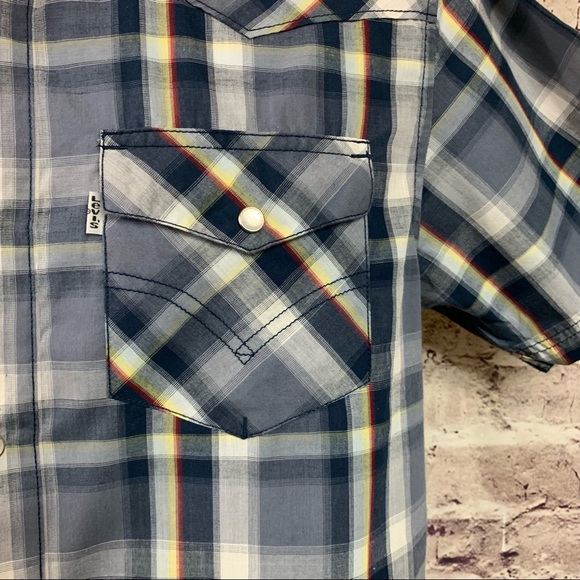 Levi Strauss Blue Plaid Pearl Snap Short Sleeve Shirt - Picture 4 of 8